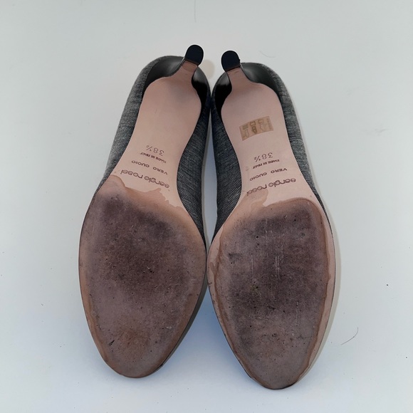 Sergio Rossi Navy Linen Peep Toe Heels Size 38.5 with Box and Dust Bag - Picture 7 of 9